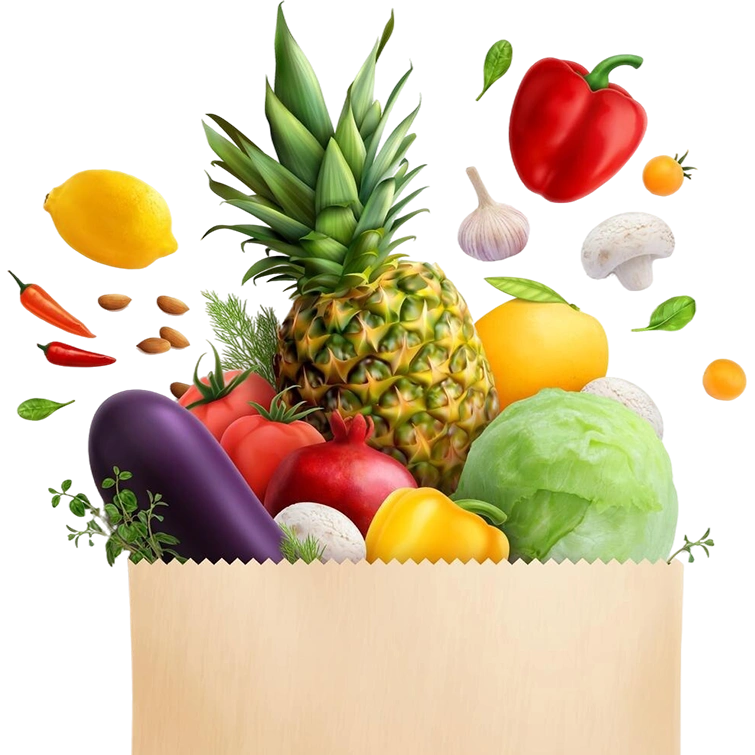 paper bag vegetables realistic composition with front view ripe fruits vegetables blank background vector illustration